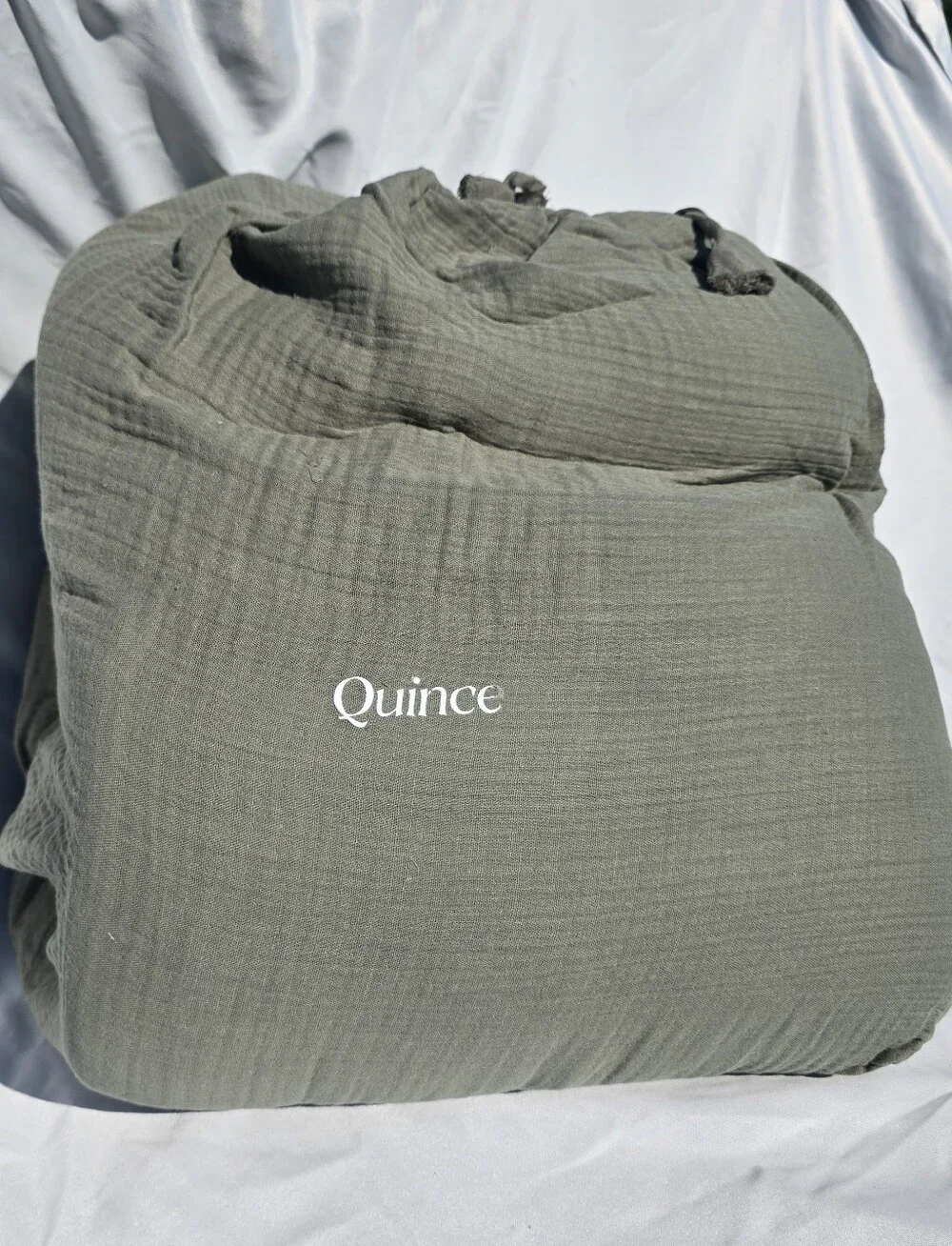 New! Quince Organic Luxury Airy Gauze Cotton Box Quilt Green Queen Olive Green